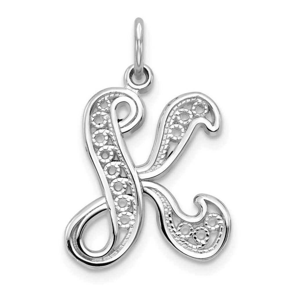 14k White Gold, Maci Collection, Filigree Script Initial K Pendant